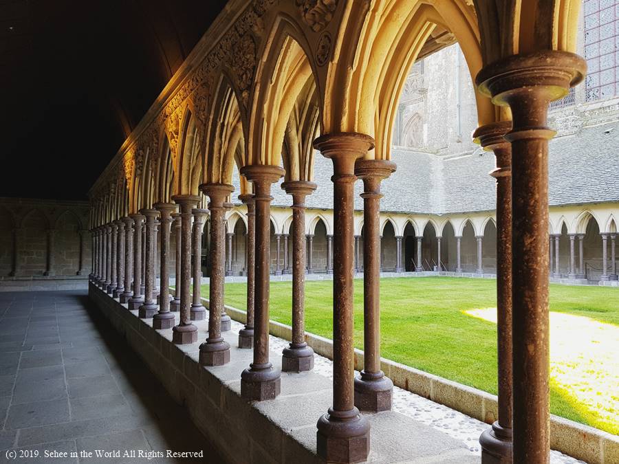 Mont Saint Michel Abbey corridor when it's quiet in the morning - Sehee in the World blog