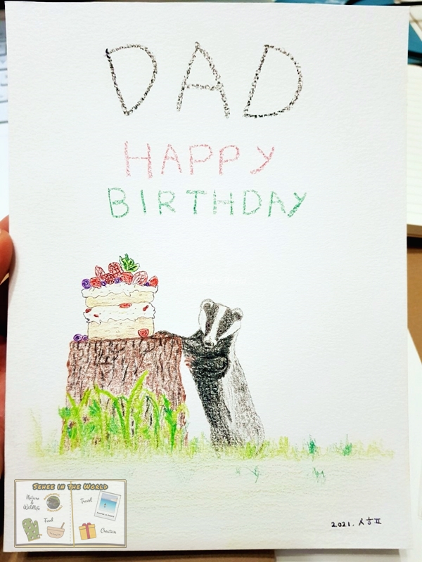 Creative DIY gift ideas - hand-drawn birthday card for Dad: a badger with a birthday cake-Sehee in the World